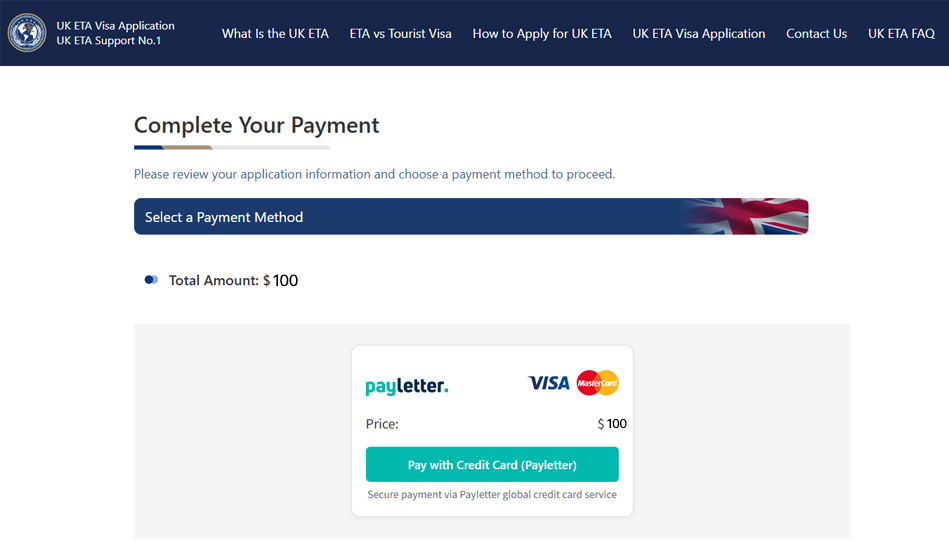 Secure payment for ETA